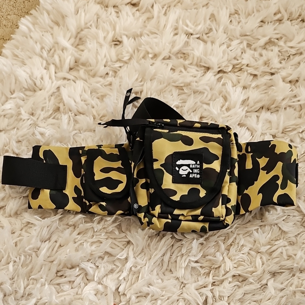 Authentic BAPE Black and Tan Belt Bag with Camouflage Design